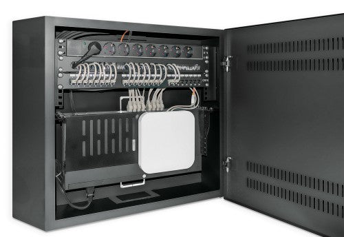 Intellinet Low-Profile 19" Wall Mount Cabinet with 4U Horizontal and 2U Vertical Rails Slim, Space-saving Enclosure with Only 170 mm (6.7 in.) Depth, Ideal for AV, Multimedia and Surveillance Applications, Assembled, Black RAL 7021