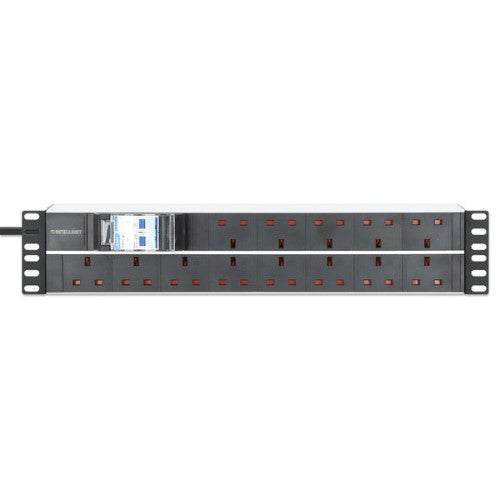 Intellinet 19" 2U PDU 15-way UK, With 2P air breaker, Rackmount, Power Distribution Unit, UK 3-pin outlets, 3m power cord, output