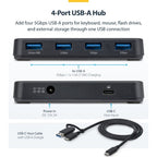 StarTech.com 4-Port USB-A Hub, 5Gbps, Self-Powered, 2-in-1 USB-C and USB-A Host Cable, 1x BC 1.2 Charging Port, 24W Power Adapter Included, MacBook and Windows
