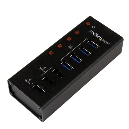 StarTech.com 4 Port USB 3.0 Hub (5Gbps) plus 3 Dedicated USB Charging Ports (2 x 1A & 1 x 2A) - Wall Mountable Metal Enclosure