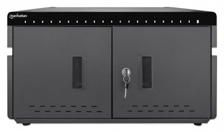 Manhattan iPad to 11" 20-bay Charging Cabinet Desktop via USB-C, Also other tablets and smartphones (with device to USB-C cable), Bays 264x22x235mm, Device charging cables not included (suggest USB-C cable code 356213), Cart, Lockable, EU/UK power cords