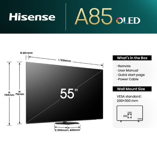 Hisense 55A85NTUK TV 139.7 cm (55") 4K Ultra HD Smart TV Wi-Fi Black, Grey 150 cd/m²