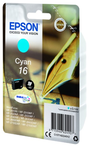 Epson C13T16224022/16 Ink cartridge cyan Blister Radio Frequency, 165 pages 3.1ml for Epson WF 2010