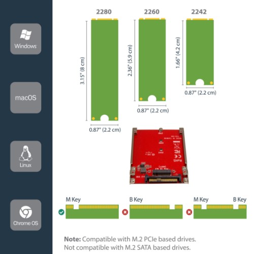 StarTech.com M.2 to U.2 Adapter - For M.2 PCIe NVMe SSDs - PCIe M.2 Drive to 2.5" U.2 (SFF-8639) Host Adapter - M2 SSD Converter, Red - TAA