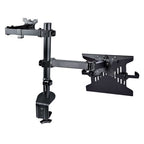 StarTech.com Monitor Arm with VESA Laptop Tray, For a Laptop (4.5kg/9.9lb) and a Single Display up to 32" (17.6lb/8kg), Black, Vented Tray, Adjustable Laptop Arm Mount, C-clamp/Grommet Mount