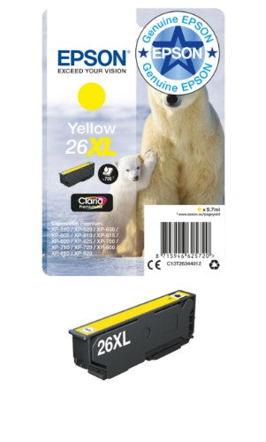 Epson C13T26344012/26XL Ink cartridge yellow high-capacity XL, 700 pages 9.7ml for Epson XP 600