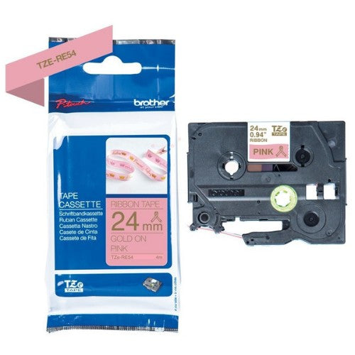 Brother TZE-RE54 DirectLabel gold on pink non adhesive textil 24mm x 4m for Brother P-Touch TZ 3.5-24mm/HSE/36mm/6-24mm/6-36mm