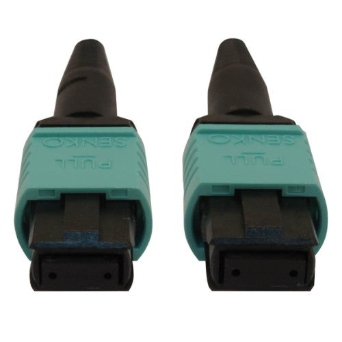 Tripp Lite N844B-02M-12-P 40/100/400G Multimode 50/125 OM3 Fiber Optic Cable (12F MTP/MPO-PC F/F), LSZH, Aqua, 2 m (6.6 ft.)