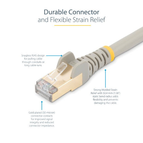 StarTech.com 10m CAT6a Ethernet Cable - 10 Gigabit Shielded Snagless RJ45 100W PoE Patch Cord - 10GbE STP Network Cable w/Strain Relief - Grey Individually Tested/Wiring is UL Certified/TIA