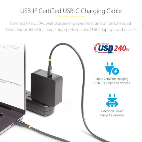 StarTech.com 6ft (1.8m) USB-C Charging Cable, Charge & Sync, 240W (5A) PD EPR, USB 2.0 Laptop Charger Cable, USB-IF Certified , TPE Jacket - Black USB C Charging Cord