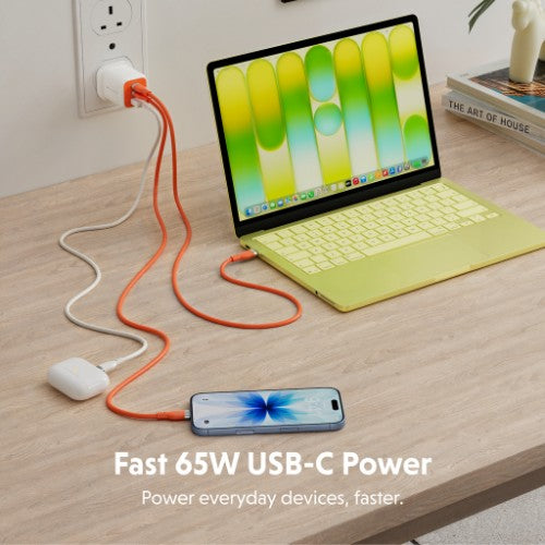 Targus HyperJuice Flex 65W GaN Laptop, Smartphone, Headset, Portable gaming console White, Orange AC Indoor