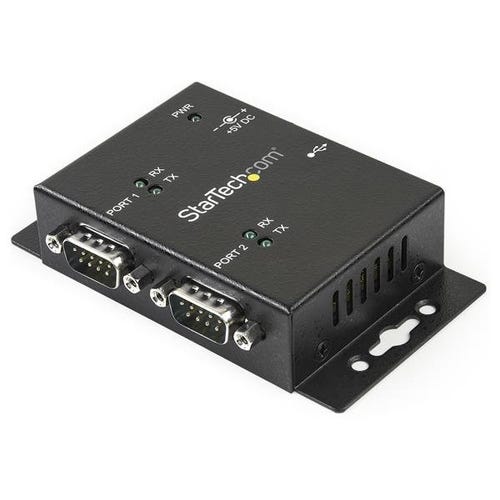 StarTech.com 2 Port Industrial Wall Mountable USB to Serial Adapter Hub with DIN Rail Clips - TAA