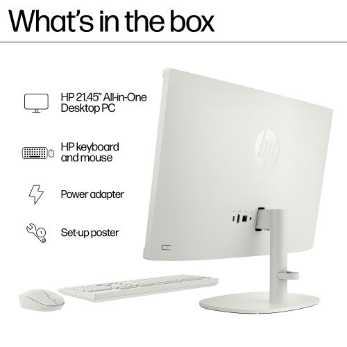 HP 22-dg0006na Intel® N N100 54.5 cm (21.4") 1920 x 1080 pixels All-in-One PC 8 GB DDR5-SDRAM 256 GB SSD Windows 11 Home Wi-Fi 6 (802.11ax) White