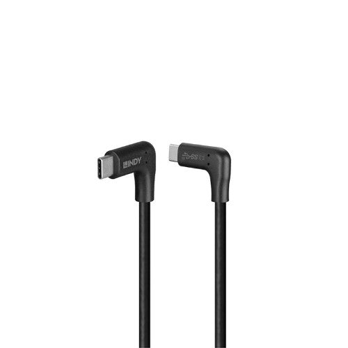 Lindy 1m USB 3.2 Right-Angled USB-C to Right-Angled USB-C Cable, 10Gbps