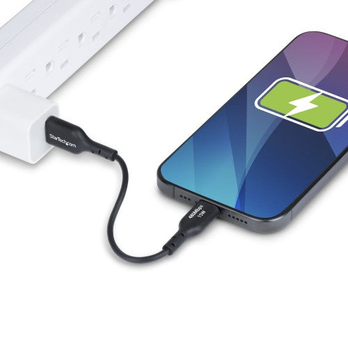 StarTech.com 6in (15cm) USB-A to USB-C Charging Cable, Charge & Sync, 3A, USB 2.0, TPE Jacket - Black USB Charging Cord