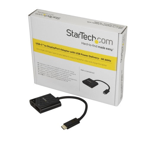StarTech.com USB C to DisplayPort Adapter with Power Delivery - 4K 60Hz HBR2 - USB Type-C to DP 1.2 Monitor Video Converter w/ Charging - 60W PD Pass-Through - Thunderbolt 3 Compatible