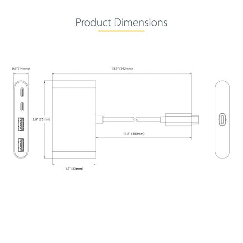 StarTech.com 4-Port USB-C Hub with 100W Power Delivery Pass-Through - 2x USB-A + 2x USB-C - USB 3.0 5Gbps - 1ft (30cm) Long Cable - Portable USB Type-C to USB-A/C Hub