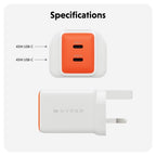 Targus HyperJuice Flex 45W GaN Laptop, Smartphone, Headset, Portable gaming console White, Orange AC Indoor