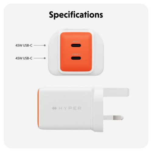 Targus HyperJuice Flex 45W GaN Laptop, Smartphone, Headset, Portable gaming console White, Orange AC Indoor