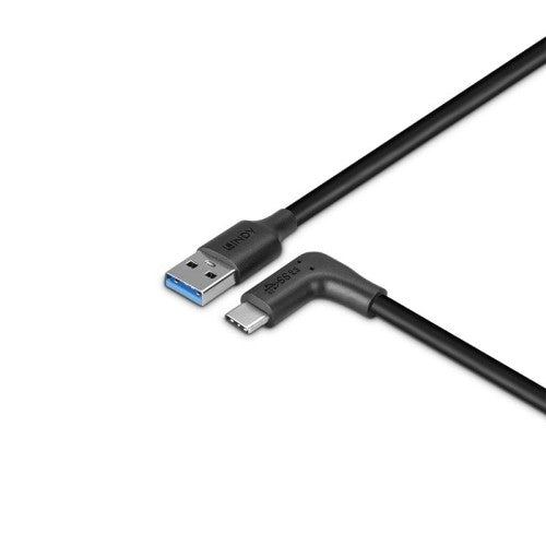 Lindy 1m USB 3.2 Type-A to Right-Angled USB-C Cable, 10Gbps