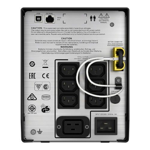 APC Smart-UPS C, Line Interactive, 2000VA, Tower, 230V, 6x IEC C13+1x IEC C19 outlets, USB and Serial communication, AVR, Graphic LCD
