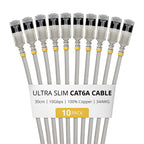 StarTech.com 30cm Gray Ultra Slim Cat6A Ethernet Cable, 10 Pack, Snagless, FTP, Pure Bare Copper Wire, 34AWG Ultra Slim RJ45 Network Patch Cord, Individually Tested