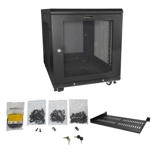 StarTech.com 4-Post 12U Server Rack Cabinet, Lockable 19" Data Rack Cabinet for Computer / AV / IT Equipment, Office / Home Network Rack with Casters & Adjustable Mounting Rails