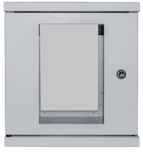 Intellinet 10" Network Cabinet - Wall Mount (Standard), 6U, 300mm Deep, Grey, Assembled, Max 60kg, Suitable also for use on desk or floor, Usable Depth 265mm, Metal & Glass Door, Back Panel, Removeable Sides,Parts for wall install (eg screws/rawl plugs) n