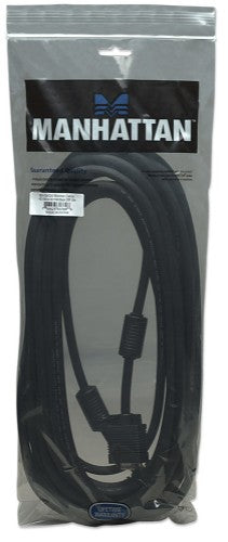 Manhattan VGA Monitor Cable (with Ferrite Cores), 10m, Black, Male to Male, HD15, Cable of higher SVGA Specification (fully compatible), Shielding with Ferrite Cores helps minimise EMI interference for improved video transmission, Lifetime Warranty