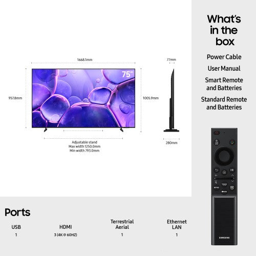 Samsung UE75U8000FKXXU TV 190.5 cm (75") 4K Ultra HD Smart TV Wi-Fi Black