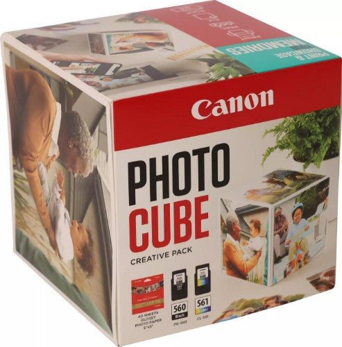 Canon 3713C012/PG-560+CL-561 Printhead cartridge multi pack black + color Cube white blue +PP201 40 sheet 13x13cm 7,5ml + 8,3ml Pack=2 for Canon Pixma TS 5350