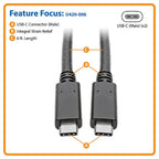 Tripp Lite U420-006 USB-C Cable (M/M) - USB 3.2, Gen 1 (5 Gbps), Thunderbolt 3 Compatible, 6 ft. (1.83 m)