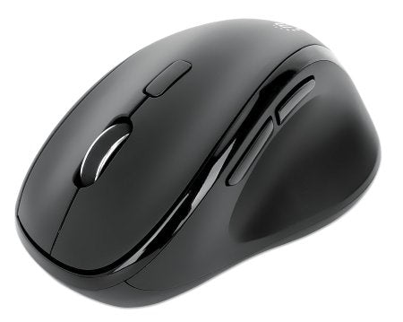 Manhattan Ergonomic Wireless Mouse, Right Handed, Adjustable 800/1200/1600dpi, 2.4Ghz (up to 10m), Six Button with Scroll Wheel, Combo USB=A and USB-C receiver, Black, AA battery (included), Three Year Warranty