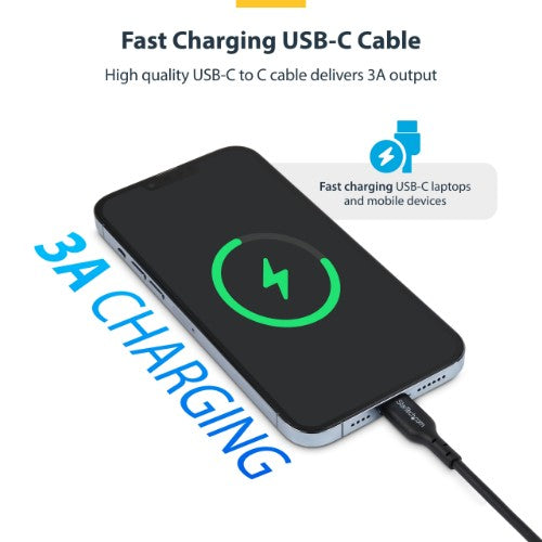 StarTech.com 10ft (3m) USB-C Charging Cable, Charge & Sync, 60W (3A) PD, USB 2.0 Laptop Charger Cable, TPE Jacket - Black USB C Charging Cord