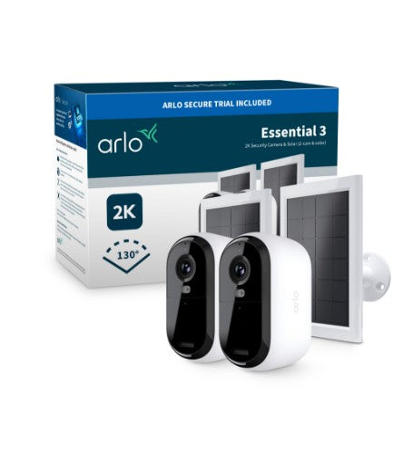 Arlo Essential 3 2K Security Camera, 2-cam with Solar Panel