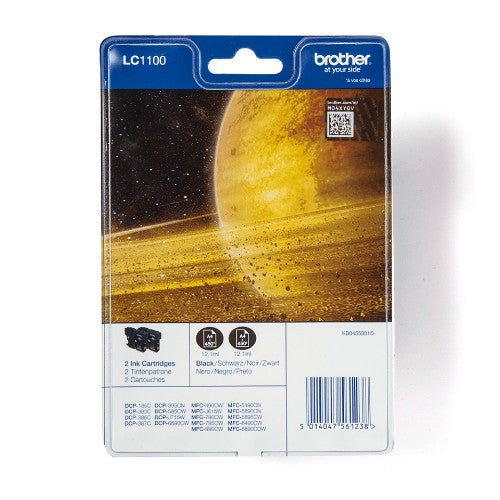 Brother LC-1100BKBP2 Ink cartridge black twin pack Blister, 2x450 pages 9,5ml Pack=2 for Brother DCP 185 C/MFC 6490 C