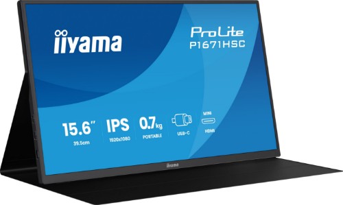 iiyama ProLite 15.6″ portable Full HD IPS monitor with USB‑C, built‑in speakers & leather cover