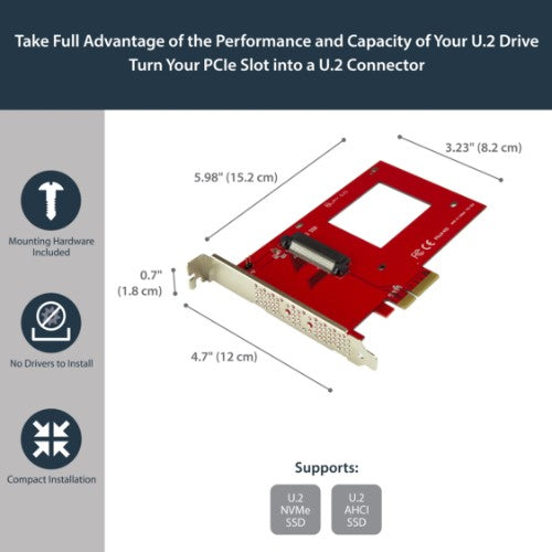 StarTech.com U.2 to PCIe Adapter for 2.5" U.2 NVMe SSD - SFF-8639 - x4 PCI Express 4.0 - TAA