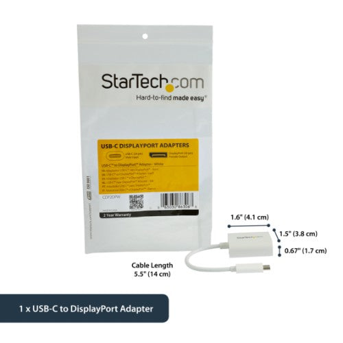 StarTech.com USB C to DisplayPort Adapter - 4K 60Hz/8K 30Hz - USB Type-C to DP 1.4 HBR2 Adapter Dongle - Compact USB-C (DP Alt Mode) Monitor Video Converter - Thunderbolt 3 Compatible - White