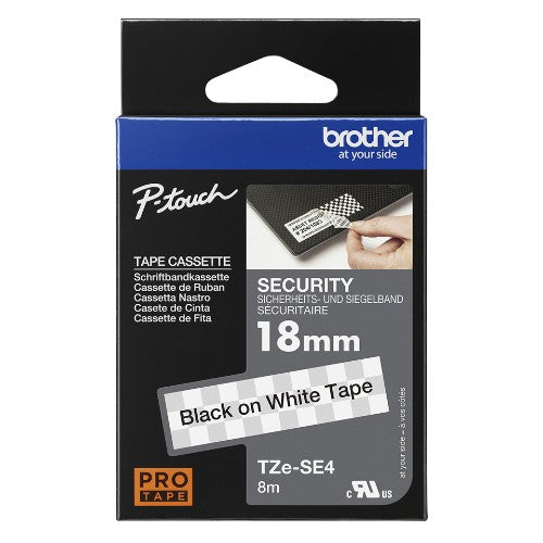 Brother TZE-SE4 DirectLabel black on white Laminat 18mm x 8m for Brother P-Touch TZ 3.5-12mm/18mm/6-18mm/6-24mm/6-36mm