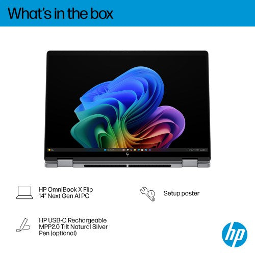 HP OmniBook X FlipNGAI 14-fm0001na Copilot+ PC Intel Core Ultra 7 256V Hybrid (2-in-1) 35.6 cm (14") Touchscreen 3K 16 GB LPDDR5x-SDRAM 1 TB SSD Wi-Fi 7 (802.11be) Windows 11 Home Silver