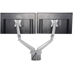 StarTech.com Desk Mount Dual Monitor Arm with USB & Audio, Desk Clamp VESA Mount for up to 32" (17.6lb/8kg) Displays, Ergonomic Full Motion Dual Monitor Arm - Silver