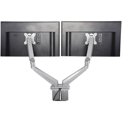 StarTech.com Desk Mount Dual Monitor Arm with USB & Audio, Desk Clamp VESA Mount for up to 32" (17.6lb/8kg) Displays, Ergonomic Full Motion Dual Monitor Arm - Silver