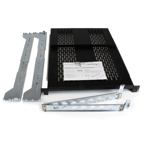 StarTech.com 2U Vented Sliding Server Rack Shelf w/ Cable Management Arm - 27.6 to 31.6in Adjustable Mounting Depth - 125lb - 19” Server Tray Shelf for Equipment Rack - 24in Deep