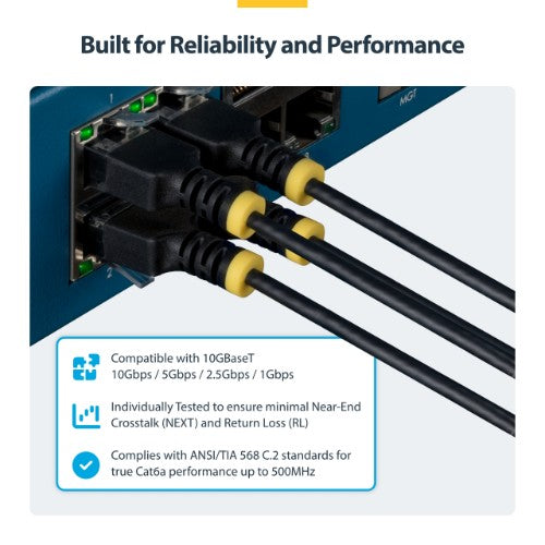 StarTech.com 3m Black Ultra Slim Cat6A Ethernet Cable, UTP, Pure Bare Copper Wire, 34AWG Slim RJ45 Network Patch Cord, Individually Tested