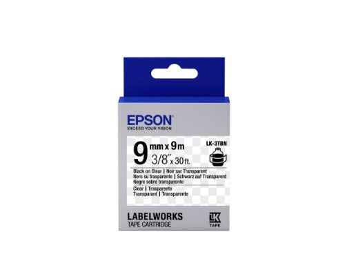 Epson C53S653004/LK-3TBN Ribbon black on Transparent extra adhesive 9mm x 9m for Epson LabelWorks 4-18mm/36mm/6-12mm/6-18mm/6-24mm