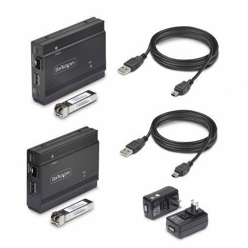 StarTech.com DisplayPort KVM Extender over Fiber Optic, 4K 60Hz, Console Extender Kit, Up to 984ft/300m (Multi-mode) with Pre-installed SFP+ Modules, 3x USB HID