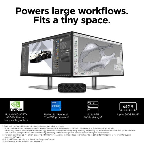 HP Z2 G9 Intel® Core™ i7 i7-12700 32 GB DDR5-SDRAM 1 TB SSD NVIDIA T1000 Windows 11 Pro Mini PC Workstation AI Workstation Black