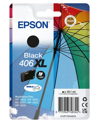 Epson C13T17H14010/406XL Ink cartridge black high-capacity, 1.2K pages 19.1ml for Epson  WF-3920