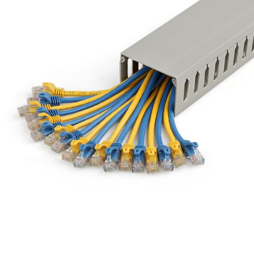 StarTech.com Open Slot Cable Management Raceway with Cover, 3"(75mm)W x 2"(50mm)H - 6.5ft(2m) length - 1/4"(8mm) Slots, PVC Network Cable Hider/Wall Wire Duct, Max 180 Cables, UL Listed
